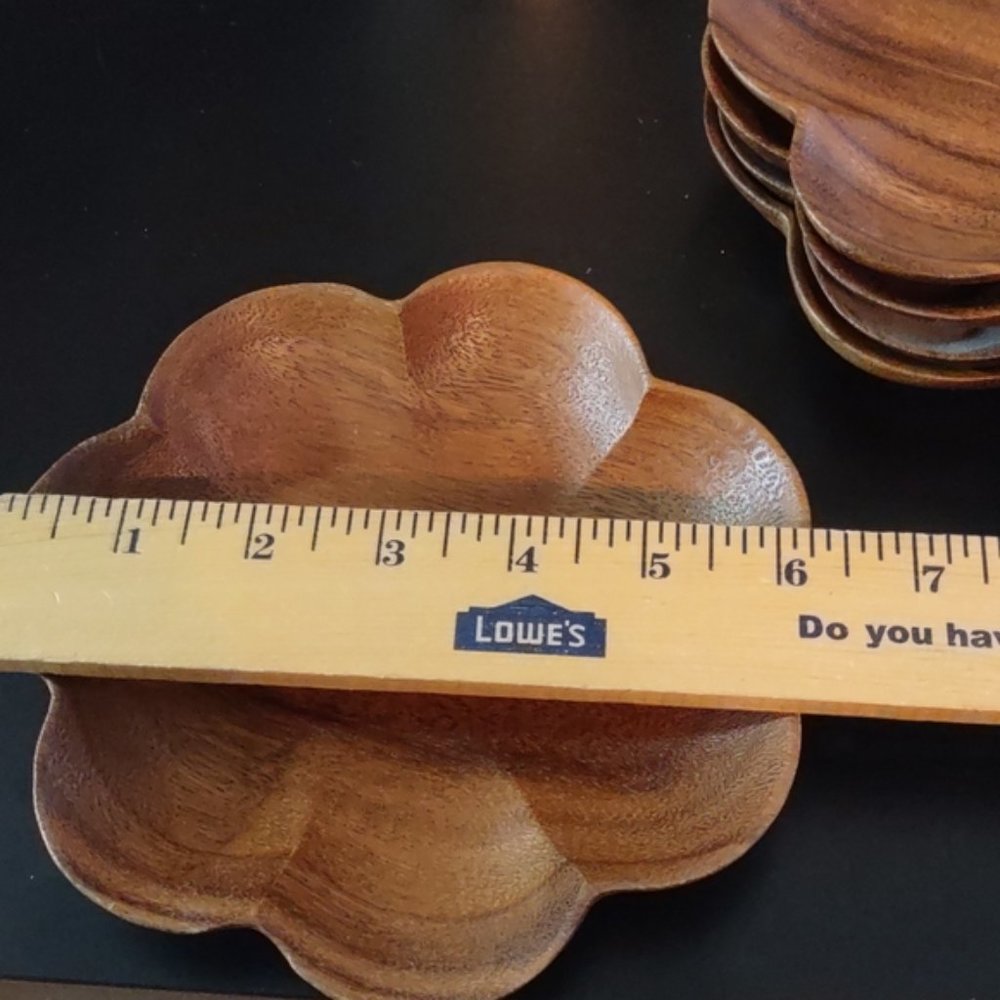 Vintage Monkey Pod Wood 5pc Small Scalloped Bowls by Hibiscus - Picture 5 of 6